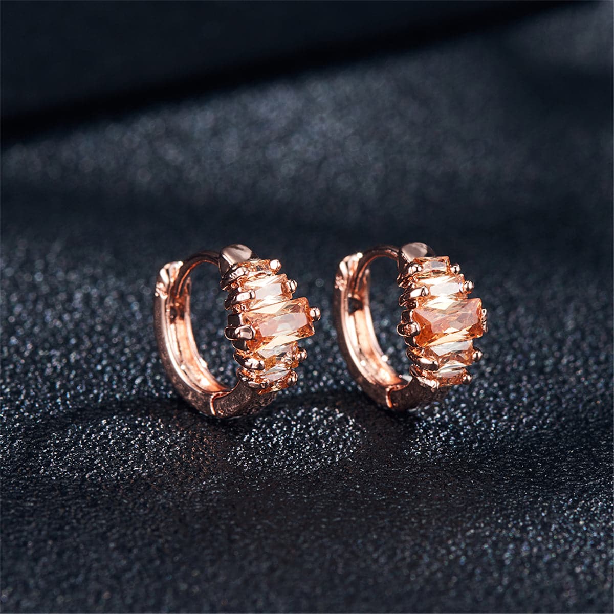Cubic Zirconia & 18K Rose Gold-Plated Ladder Huggie Earrings