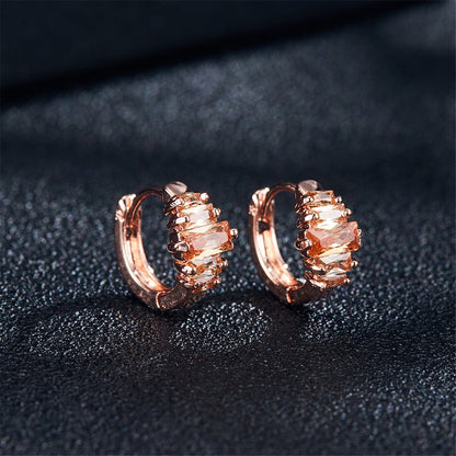 Cubic Zirconia and 18K Rose Gold-Plated Ladder Huggie Earrings, rose gold huggie earrings, side view