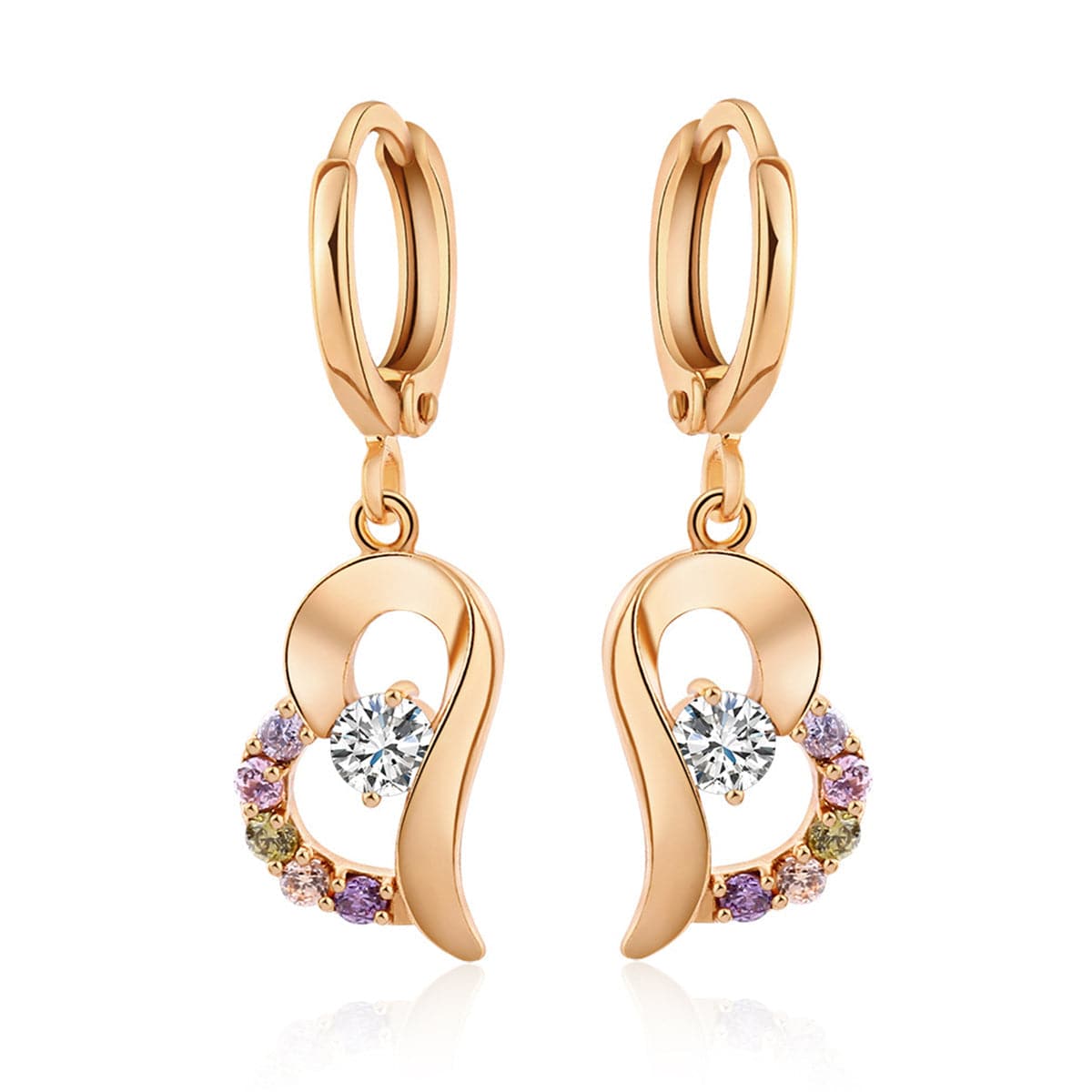 Colored Cubic Zirconia & 18K Gold-Plated Heart Drop Earrings