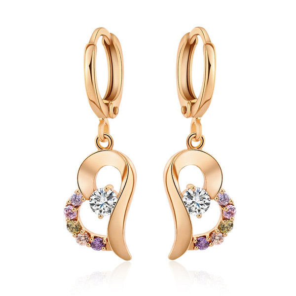 Cubic Zirconia & Goldtone Heart Drop Earrings