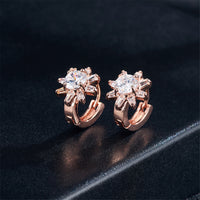 Cubic Zirconia & 18k Rose Gold-Plated Flower Huggie Earrings