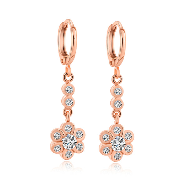 Cubic Zirconia & 18k Rose Gold-Plated Flower Drop Earrings