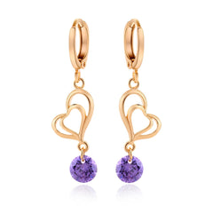 Purple Cubic Zirconia & 18K Gold-Plated Open Heart Drop Earrings