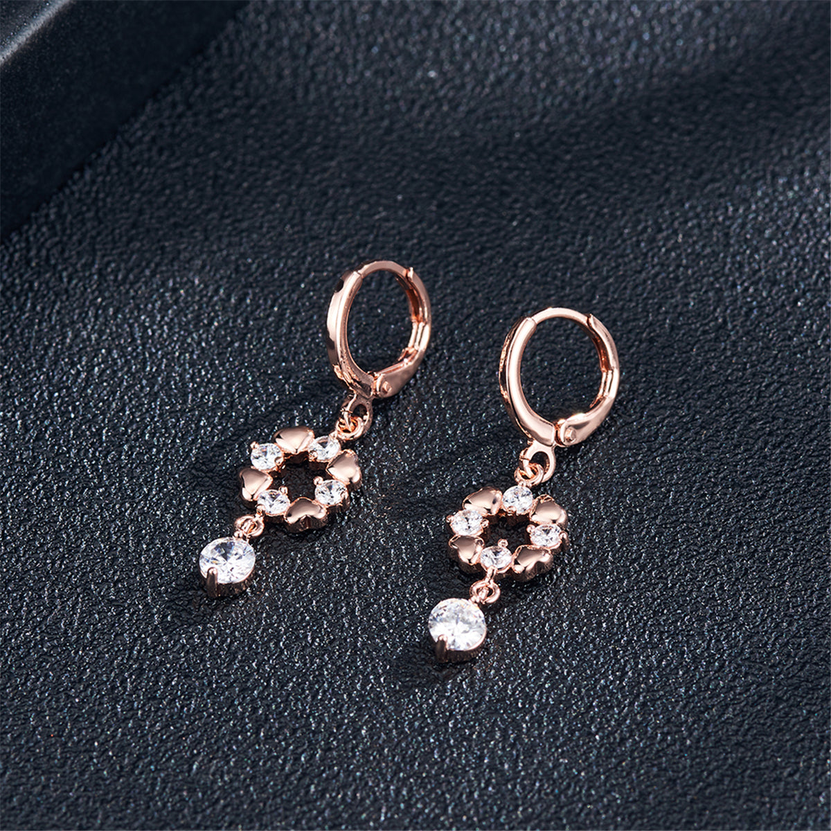 Cubic Zirconia & 18K Rose Gold-Plated Geometric Drop Earrings