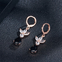 Black Crystal & 18k Rose Gold-Plated Flower Teardrop Earrings
