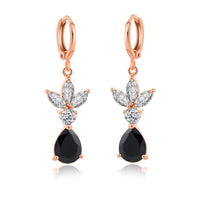 Black Crystal & 18k Rose Gold-Plated Flower Teardrop Earrings