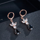 Black Crystal & 18k Rose Gold-Plated Flower Teardrop Earrings