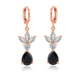Black Crystal & 18k Rose Gold-Plated Flower Teardrop Earrings