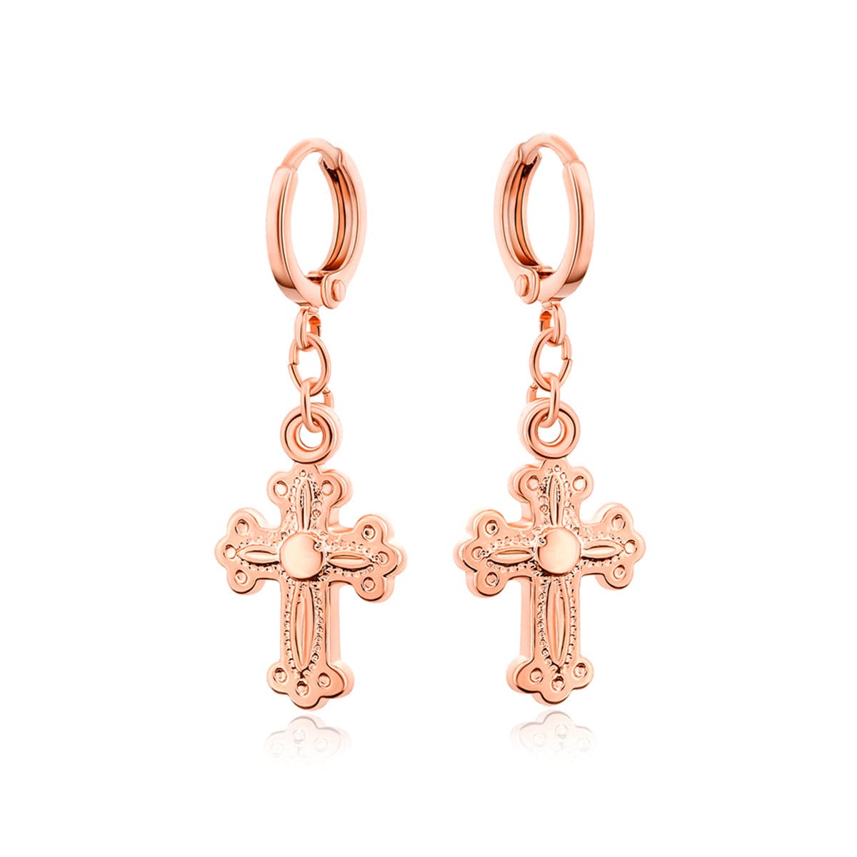 18k Rose Gold-Plated Cross Drop Earrings - streetregion