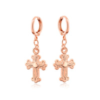 18k Rose Gold-Plated Cross Drop Earrings - streetregion