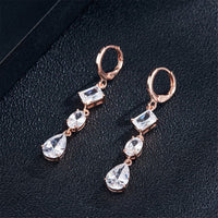 Cubic Zirconia & 18k Rose Gold-Plated Tier Drop Earrings