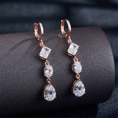 Cubic Zirconia & 18K Rose Gold-Plated Tier Drop Earrings