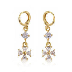 Crystal & 18K Gold-Plated Flower Huggie Drop Earrings