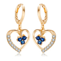 Blue Cubic Zirconia & Goldtone Open Heart Drop Earrings