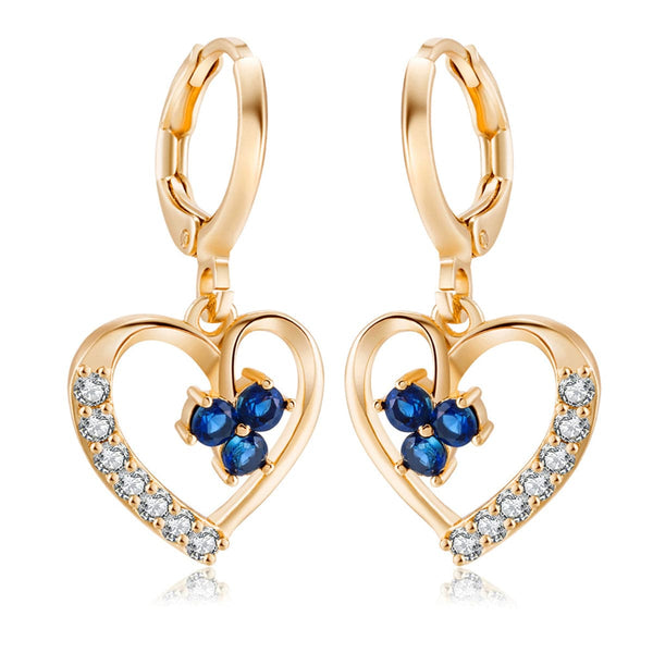 Blue Cubic Zirconia & Goldtone Open Heart Drop Earrings