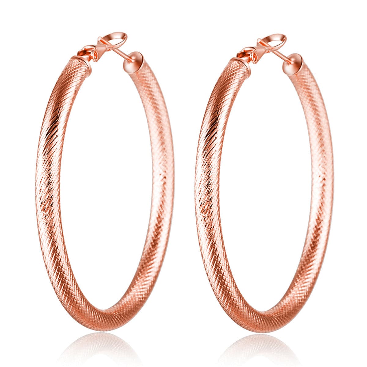 18K Rose Gold-Plated Diamond-Cut Hoop Earrings, elegant gift for her, front view