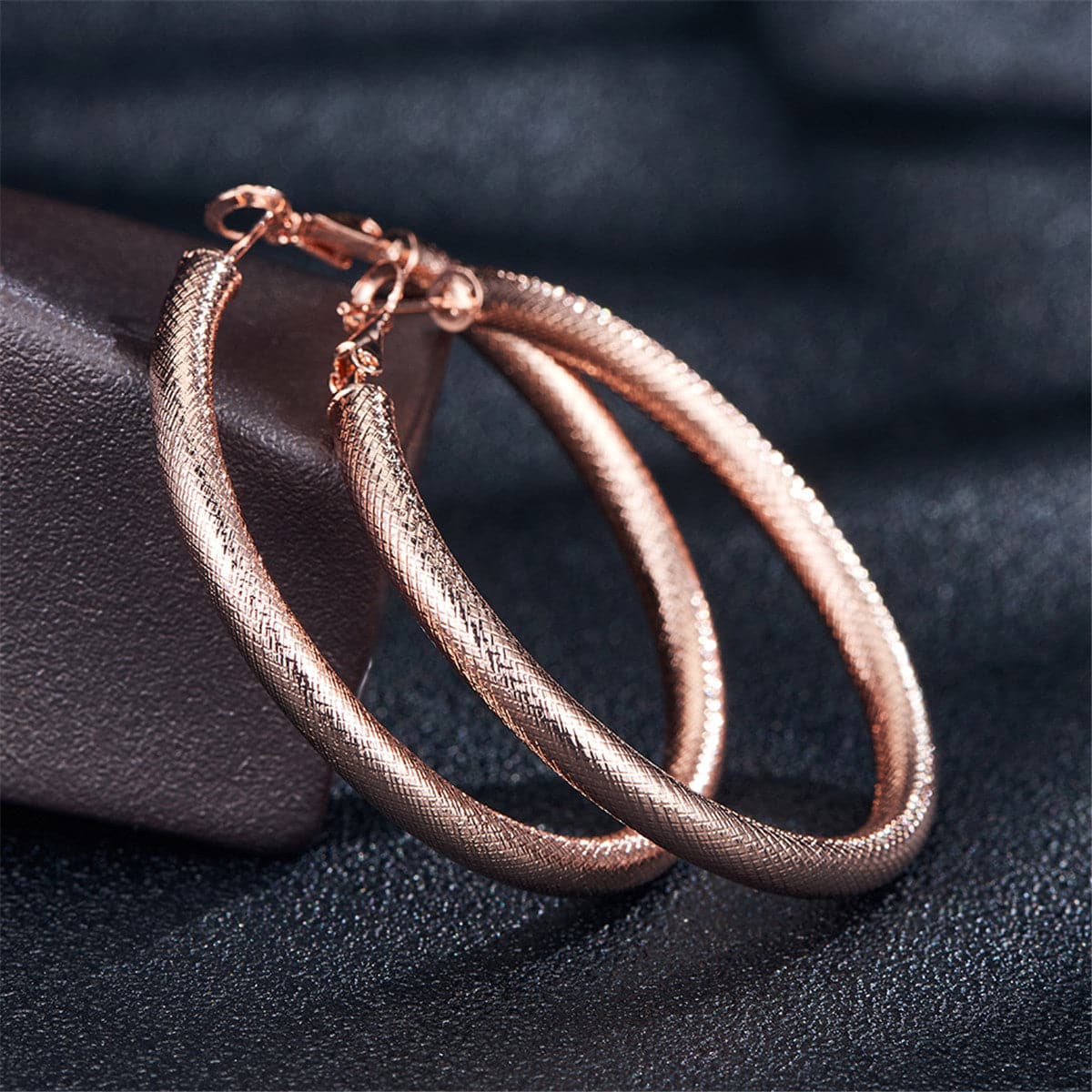 18K Rose Gold-Plated Diamond-Cut Hoop Earrings, elegant gift for her, lifestyle look