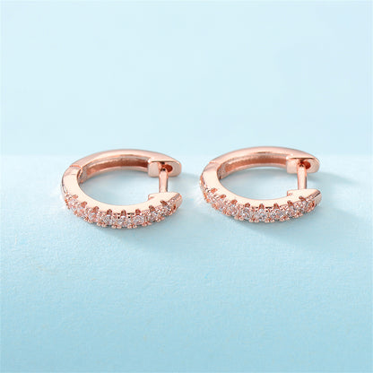 Cubic Zirconia and 18K Rose Gold-Plated Huggie Earring, rose gold huggie earrings, botanical inspired, lifestyle look