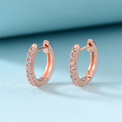 Cubic Zirconia and 18K Rose Gold-Plated Huggie Earring, rose gold huggie earrings, botanical inspired, side view