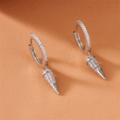 Cubic Zirconia and Silver-Plated Awl Huggie Earring, silver huggie earrings, vintage-inspired design, styled look
