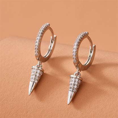 Cubic Zirconia and Silver-Plated Awl Huggie Earring, silver huggie earrings, vintage-inspired design, lifestyle look