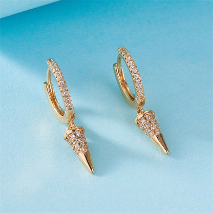 Cubic Zirconia and 18K Gold-Plated Awl Huggie Earrings, gold huggie earrings, botanical inspired, side view