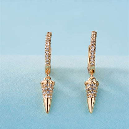 Cubic Zirconia and 18K Gold-Plated Awl Huggie Earrings, gold huggie earrings, botanical inspired, lifestyle look