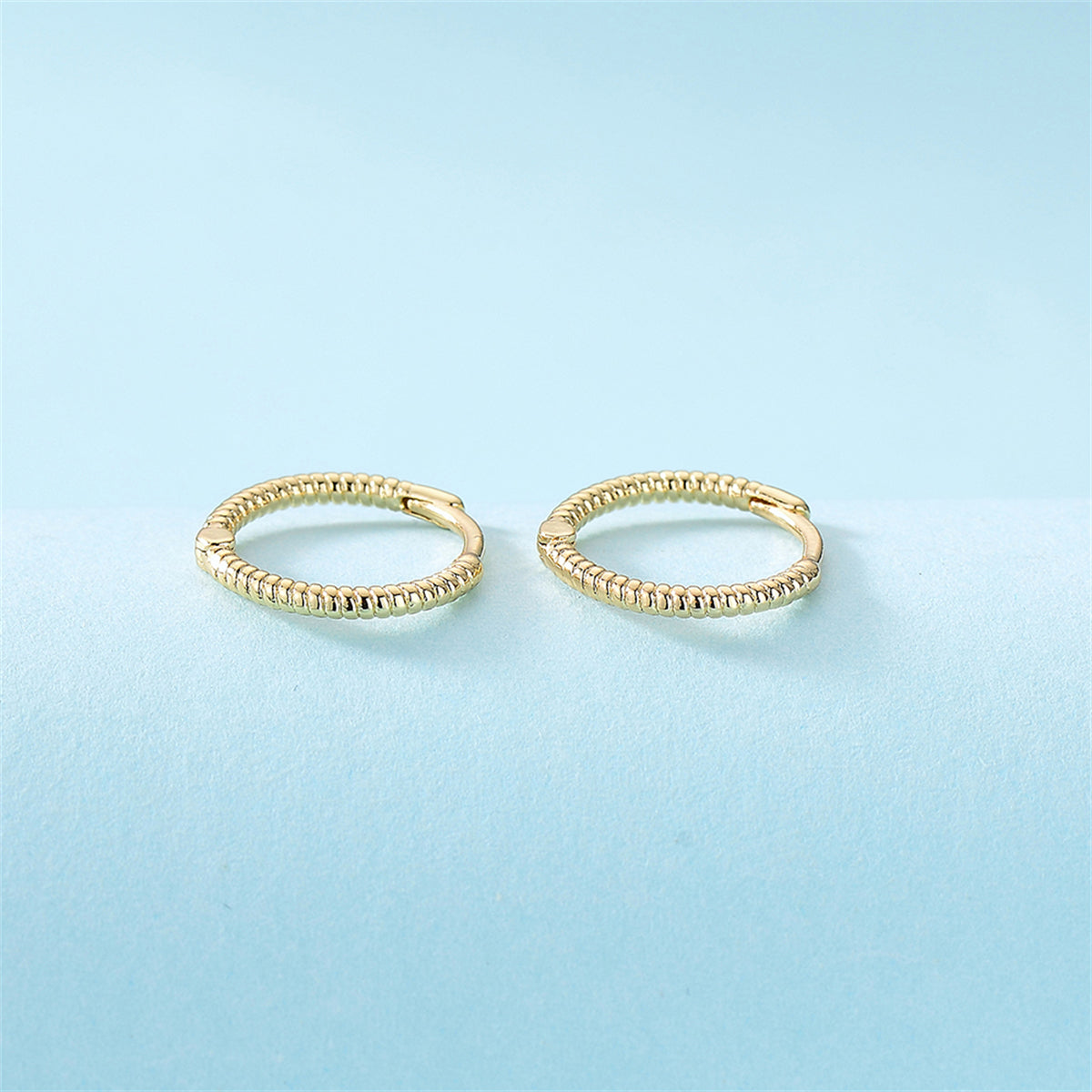 18K Gold-Plated Twine Huggie Earrings, gold huggie earrings, vintage-inspired design, side view