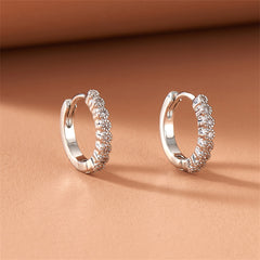 Cubic Zirconia & Silver-Plated Bezel Huggie Earrings