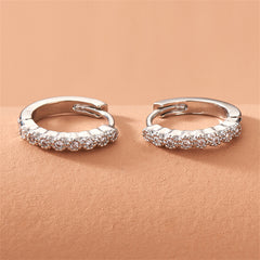Cubic Zirconia & Silver-Plated Bezel Huggie Earrings