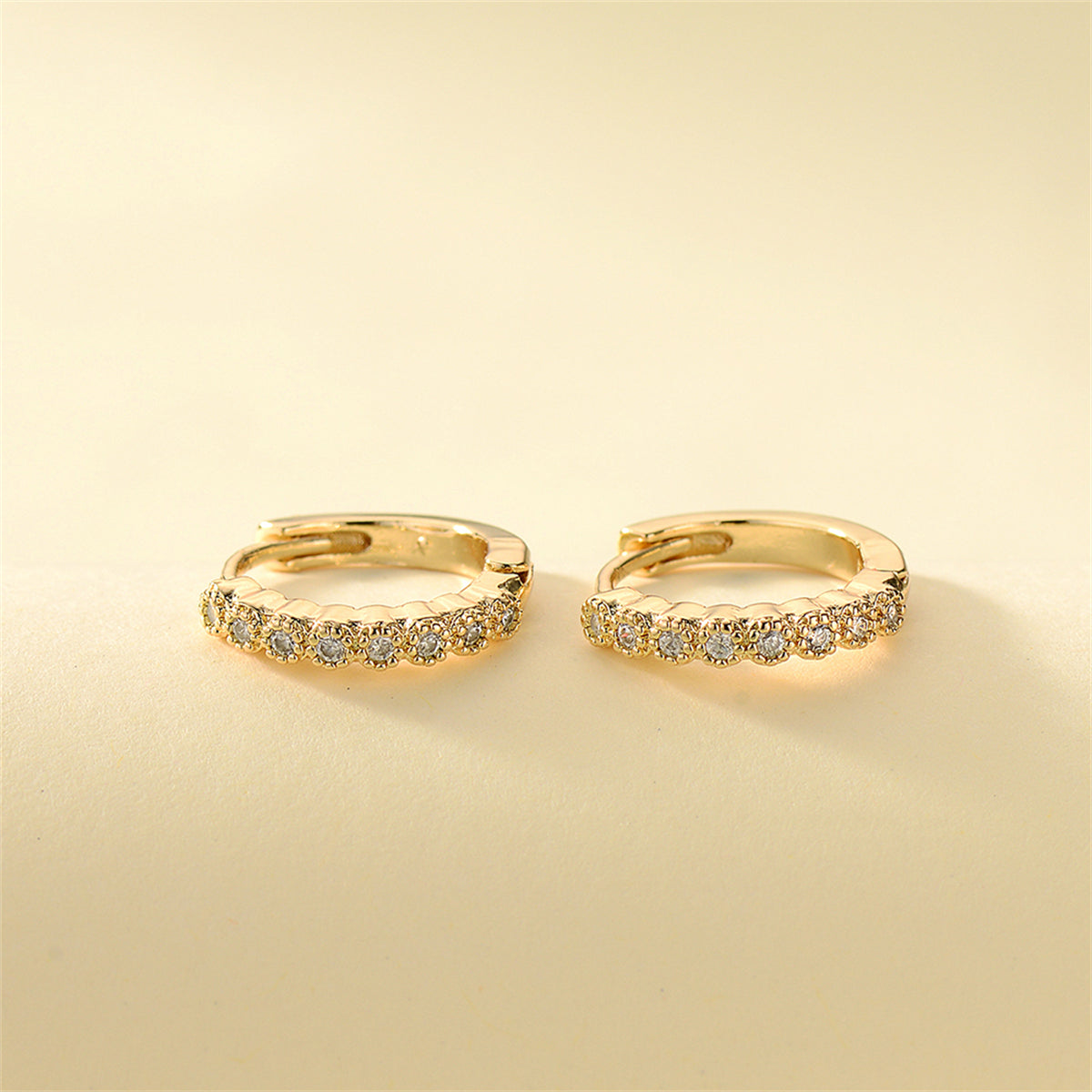 Cubic Zirconia & 18K Gold-Plated Bezel Huggie Earrings