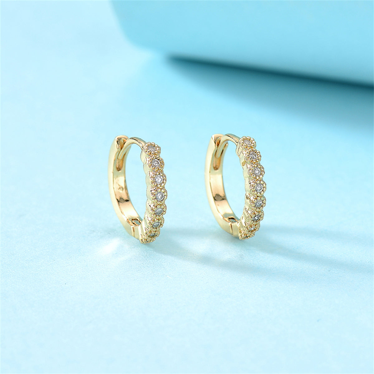 Cubic Zirconia & 18K Gold-Plated Bezel Huggie Earrings