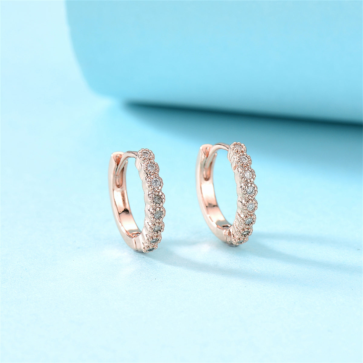 Cubic Zirconia & 18K Rose Gold-Plated Bezel Huggie Earrings