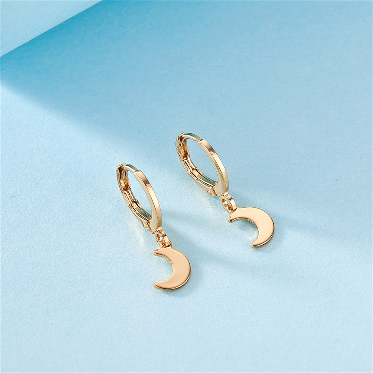 18K Gold-Plated Moon Huggie Earrings, gold huggie earrings, botanical inspired, side view
