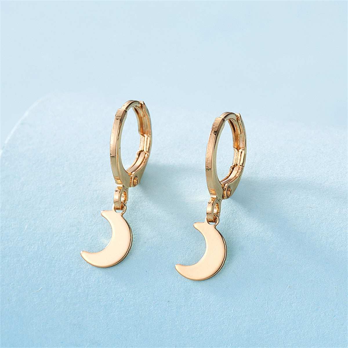 18K Gold-Plated Moon Huggie Earrings, gold huggie earrings, botanical inspired, lifestyle look