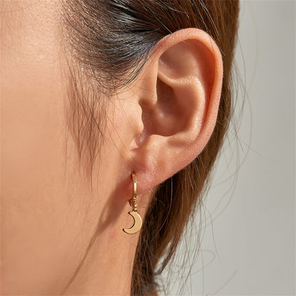 18K Gold-Plated Moon Huggie Earrings, gold huggie earrings, botanical inspired, styled look