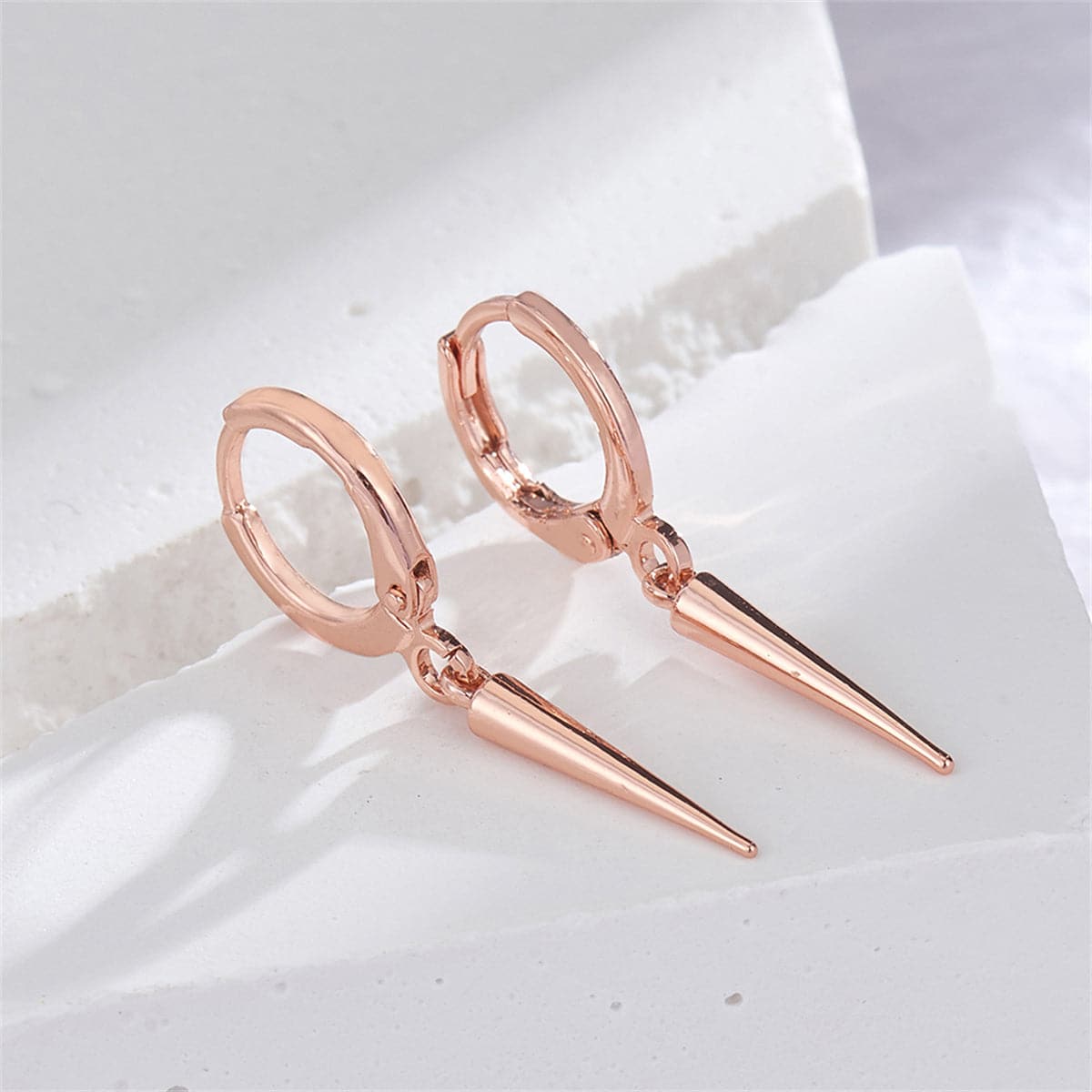 18K Rose Gold-Plated Awl Huggie Earrings, rose gold huggie earrings, botanical inspired, side view