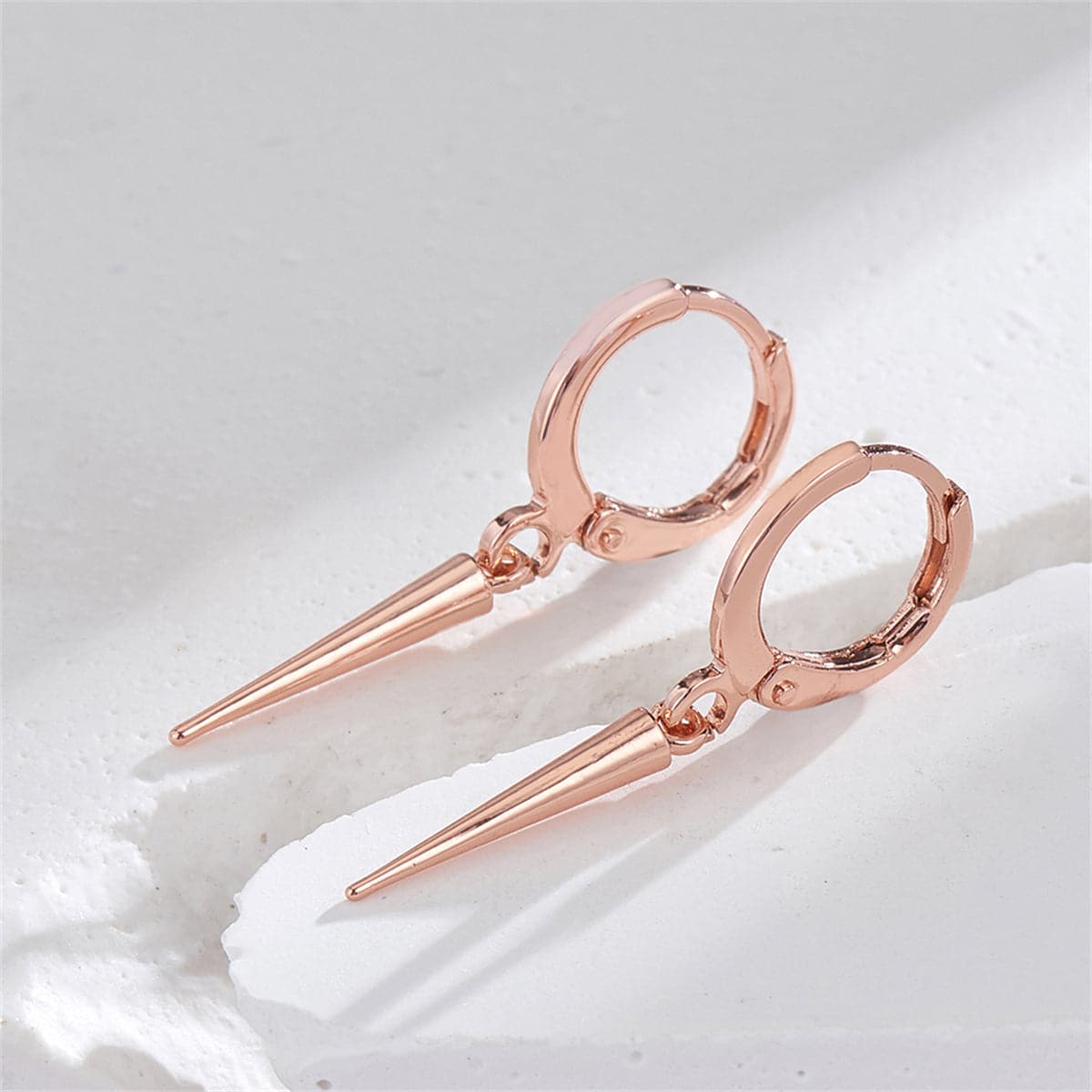 18K Rose Gold-Plated Awl Huggie Earrings, rose gold huggie earrings, botanical inspired, lifestyle look