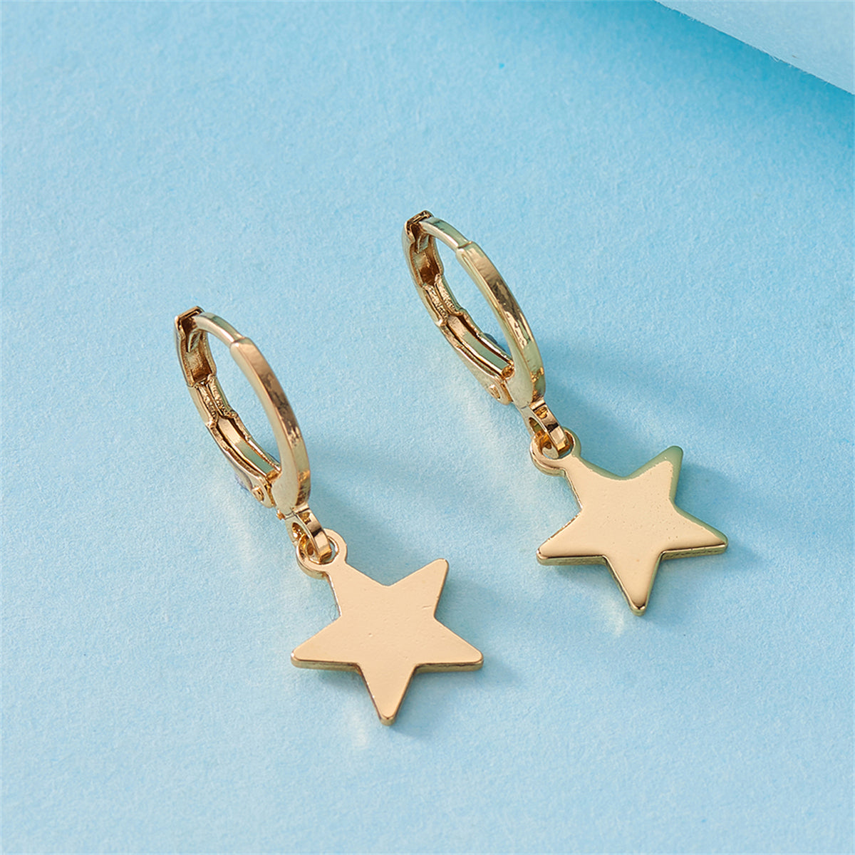 18K Gold-Plated Star Huggie Earrings, gold huggie earrings, botanical inspired, styled look