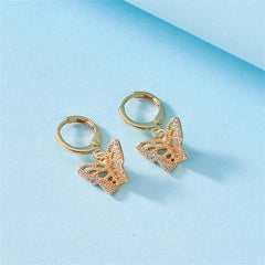 Cubic Zirconia & 18K Gold-Plated Openwork Butterfly Huggie Earrings