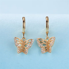 Cubic Zirconia & 18K Gold-Plated Openwork Butterfly Huggie Earrings