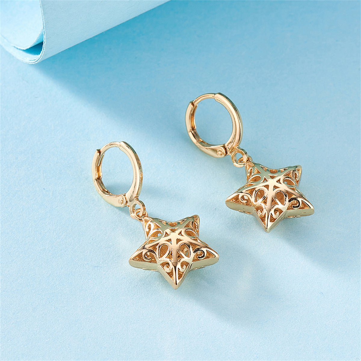 18K Gold-Plated Filigree Star Huggie Earrings