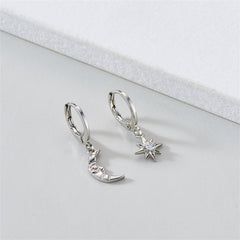 Cubic Zirconia & Silver-Plated Sun & Moon Asymmetrical Huggie Earrings