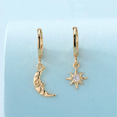 Cubic Zirconia & 18K Gold-Plated Sun Moon Huggie Earring