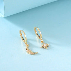 Cubic Zirconia & 18K Gold-Plated Sun Moon Huggie Earring