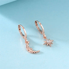 Cubic Zirconia & 18K Rose Gold-Plated Sun Moon Huggie Earrings