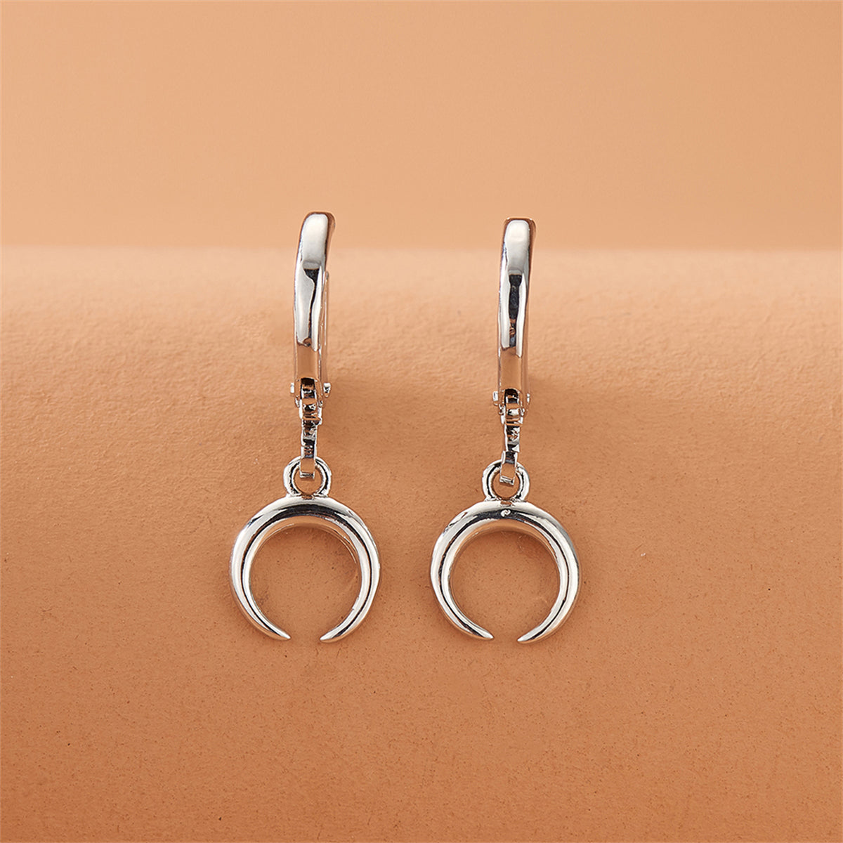 Silver-Plated Moon Drop Huggie Earrings, silver huggie earrings, elegant gift for her, side view