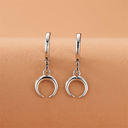 Silver-Plated Moon Drop Huggie Earrings, silver huggie earrings, elegant gift for her, side view