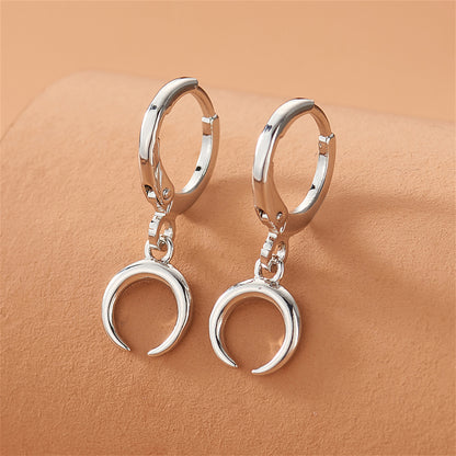 Silver-Plated Moon Drop Huggie Earrings, silver huggie earrings, elegant gift for her, lifestyle look