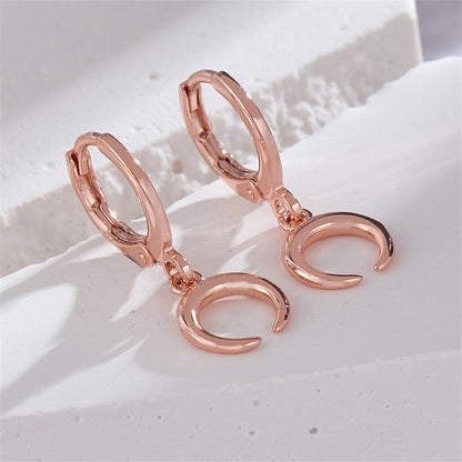 18K Rose Gold-Plated Moon Huggie Drop Earrings, rose gold huggie earrings, everyday style, side view